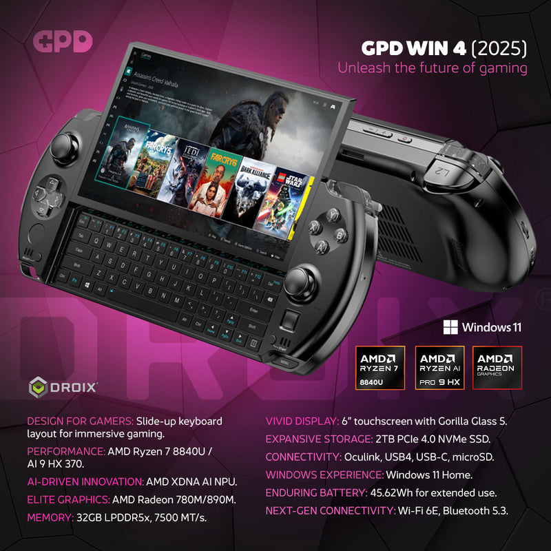 GPD WIN 4 2025 Handheld Gaming PC with AMD Ryzen 7 8840U 8C/16T